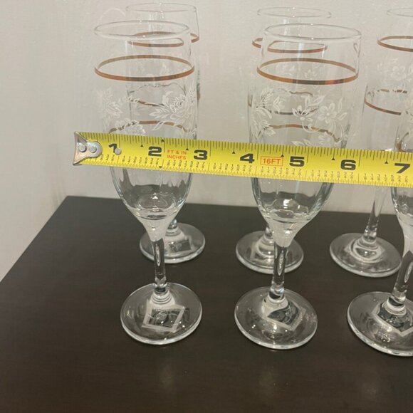 CICLE WARE SET OF 6 CHAMPAGNE FLUTES DUTCHES GOLD RIM FLORAL MADE IN TURKEY - Picture 9 of 16